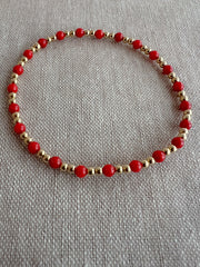 Gold Bead Bracelet with Red Coral Accents