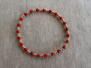 Gold Bead Bracelet with Red Coral Accents