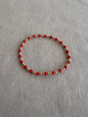 Gold Bead Bracelet with Red Coral Accents