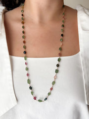 Multi-Color Tourmaline and Green Apatite AAA Grade Necklace, Wire Wrapped Boho Jewelry, 34"