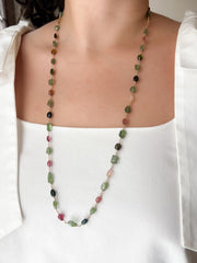 Multi-Color Tourmaline and Green Apatite AAA Grade Necklace, Wire Wrapped Boho Jewelry, 34"