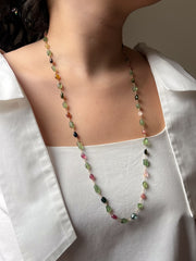 Multi-Color Tourmaline and Green Apatite AAA Grade Necklace, Wire Wrapped Boho Jewelry, 34"