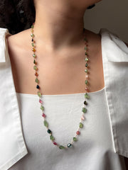 Multi-Color Tourmaline and Green Apatite AAA Grade Necklace, Wire Wrapped Boho Jewelry, 34"