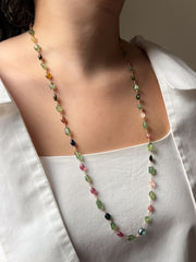 Multi-Color Tourmaline and Green Apatite AAA Grade Necklace, Wire Wrapped Boho Jewelry, 34"
