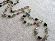 Multi-Color Tourmaline and Green Apatite AAA Grade Necklace, Wire Wrapped Boho Jewelry, 34"