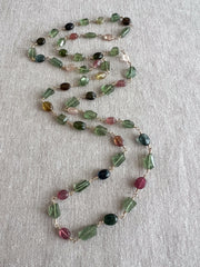 Multi-Color Tourmaline and Green Apatite AAA Grade Necklace, Wire Wrapped Boho Jewelry, 34"