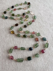 Multi-Color Tourmaline and Green Apatite AAA Grade Necklace, Wire Wrapped Boho Jewelry, 34"