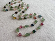 Multi-Color Tourmaline and Green Apatite AAA Grade Necklace, Wire Wrapped Boho Jewelry, 34"