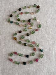 Multi-Color Tourmaline and Green Apatite AAA Grade Necklace, Wire Wrapped Boho Jewelry, 34"