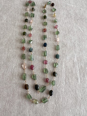 Multi-Color Tourmaline and Green Apatite AAA Grade Necklace, Wire Wrapped Boho Jewelry, 34"