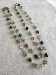 Multi-Color Tourmaline and Green Apatite AAA Grade Necklace, Wire Wrapped Boho Jewelry, 34"