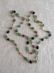 Multi-Color Tourmaline and Green Apatite AAA Grade Necklace, Wire Wrapped Boho Jewelry, 34"