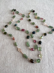 Multi-Color Tourmaline and Green Apatite AAA Grade Necklace, Wire Wrapped Boho Jewelry, 34"
