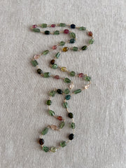 Multi-Color Tourmaline and Green Apatite AAA Grade Necklace, Wire Wrapped Boho Jewelry, 34"