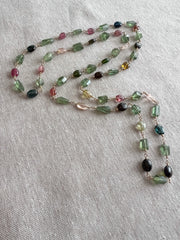 Multi-Color Tourmaline and Green Apatite AAA Grade Necklace, Wire Wrapped Boho Jewelry, 34"