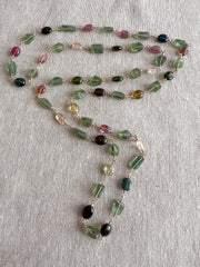 Multi-Color Tourmaline and Green Apatite AAA Grade Necklace, Wire Wrapped Boho Jewelry, 34"