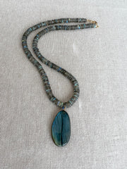 Labradorite Heishi Necklace with Labradorite Pendant