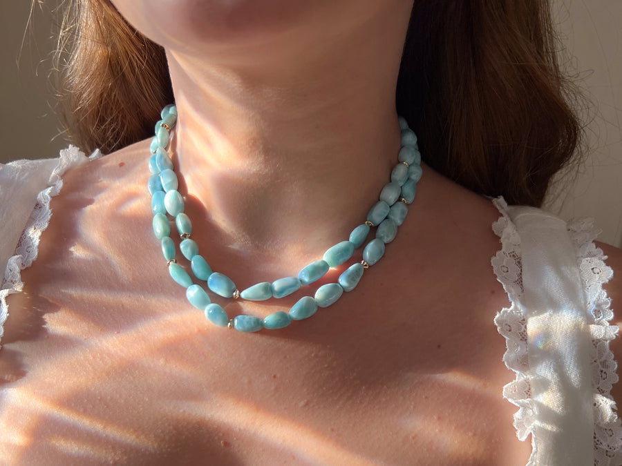 Larimar Necklace with Gold Accents