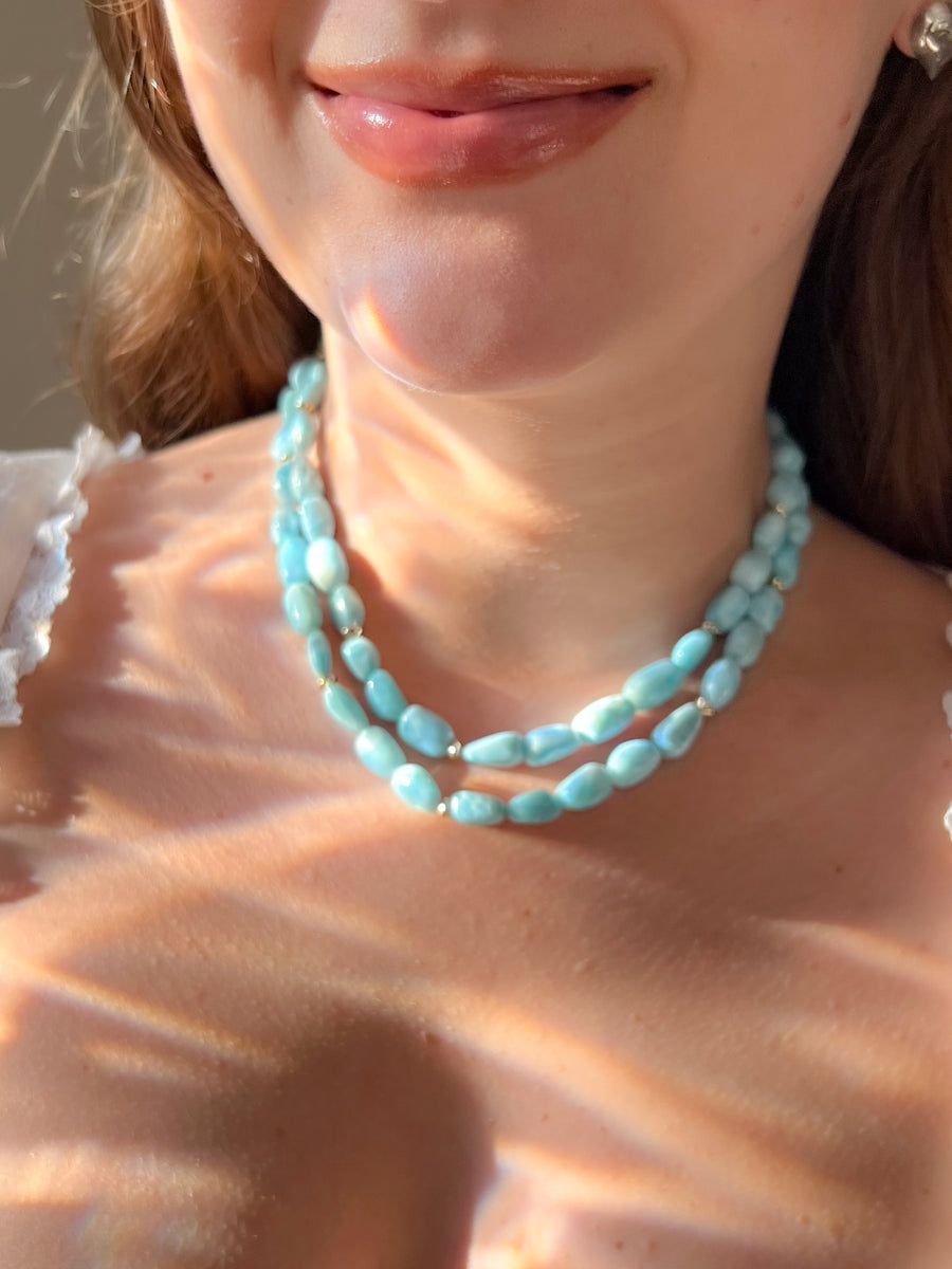 Larimar Necklace with Gold Accents