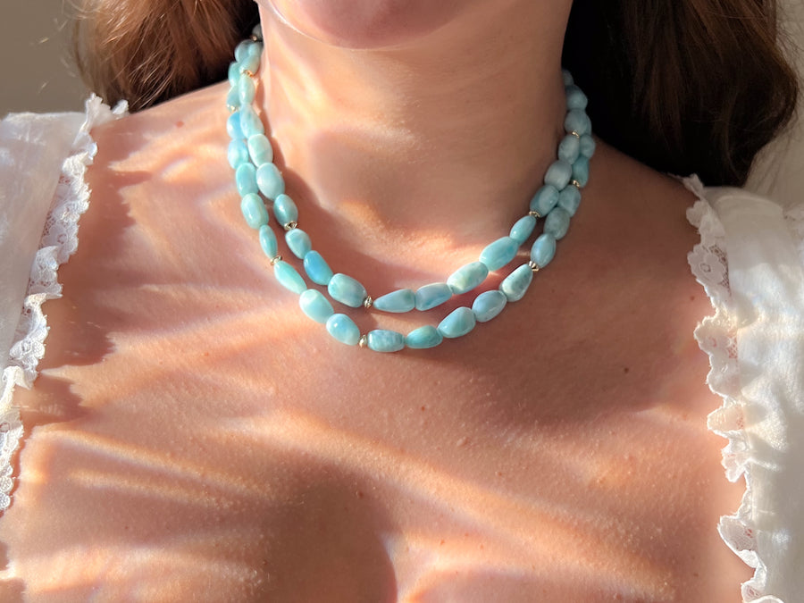 Larimar Necklace with Gold Accents