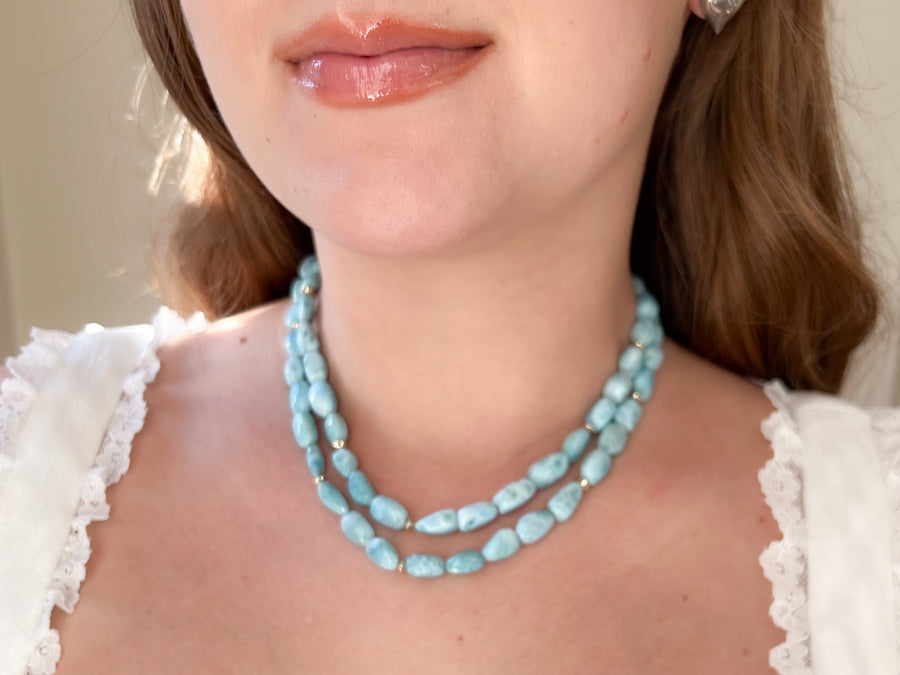 Larimar Necklace with Gold Accents