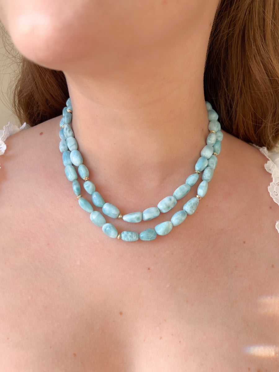 Larimar Necklace with Gold Accents