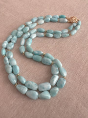 Larimar Necklace with Gold Accents