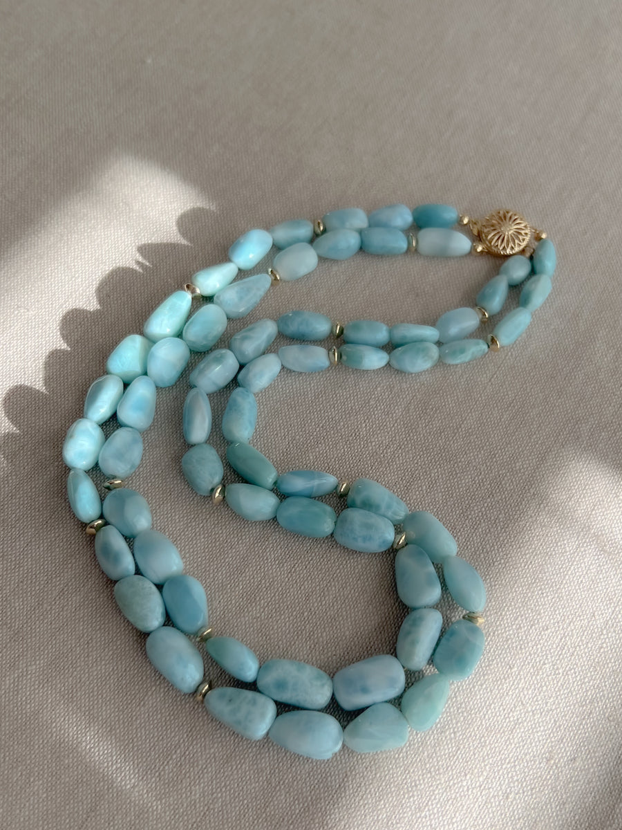 Larimar Necklace with Gold Accents