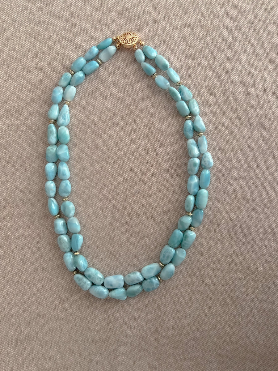 Larimar Necklace with Gold Accents