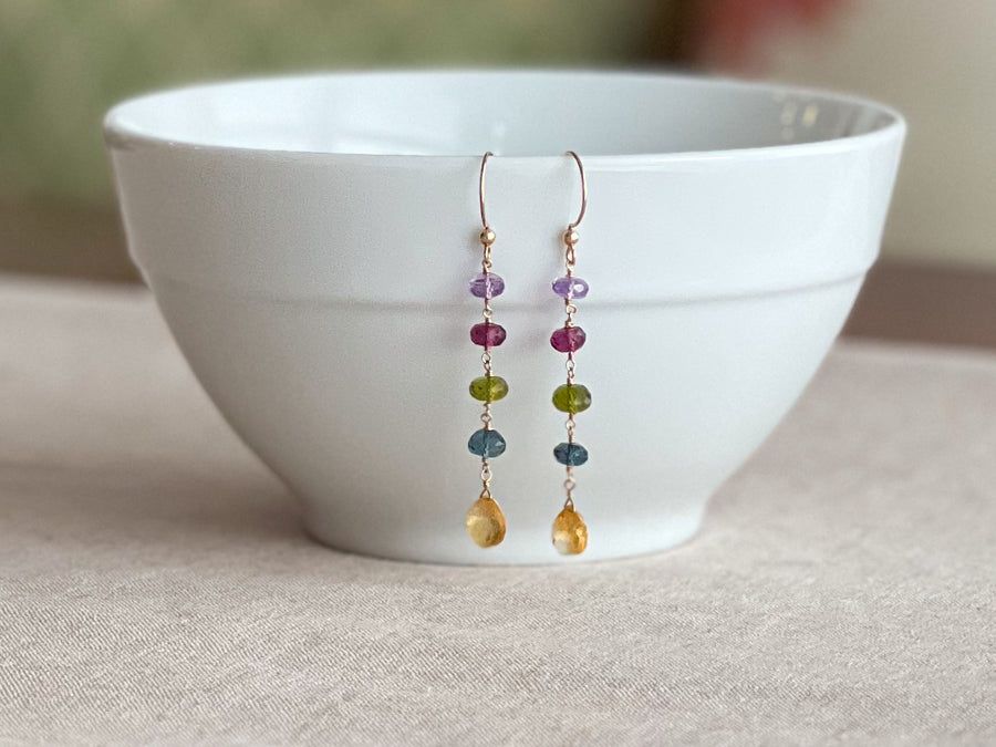 Multi Gemstone Dangle Earrings