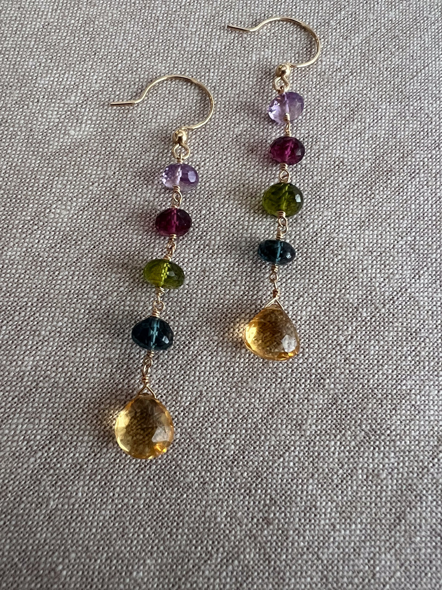 Multi Gemstone Dangle Earrings