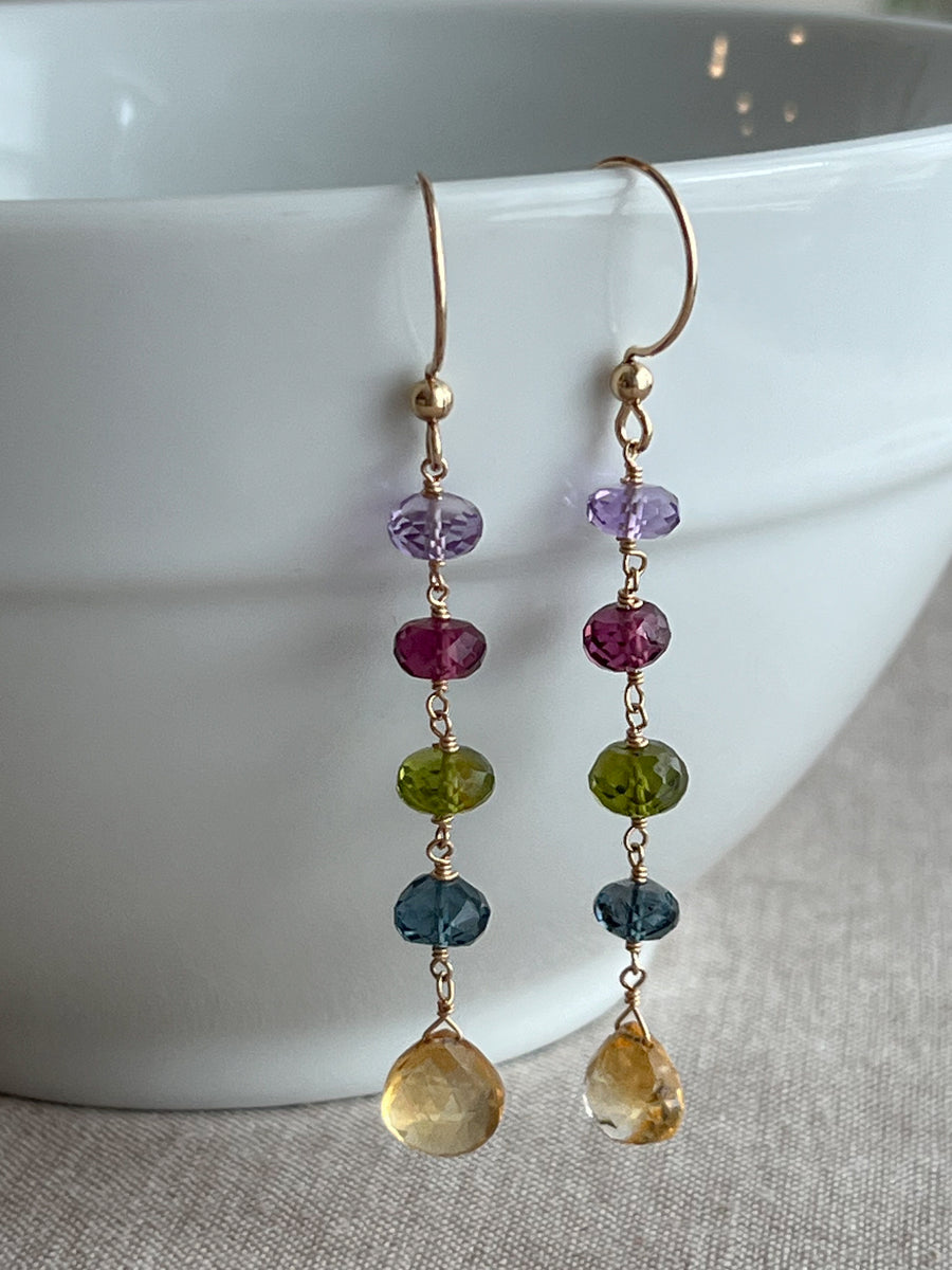 Multi Gemstone Dangle Earrings