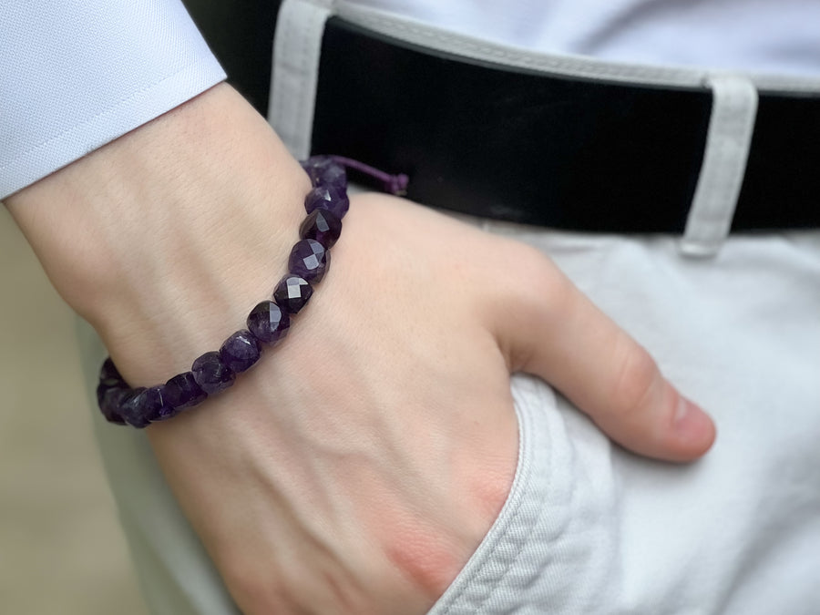 Men's Amethyst Adjustable Bracelet