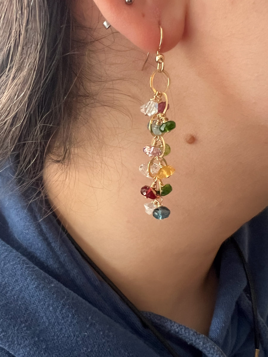 Mixed Gemstone Cascading Earrings