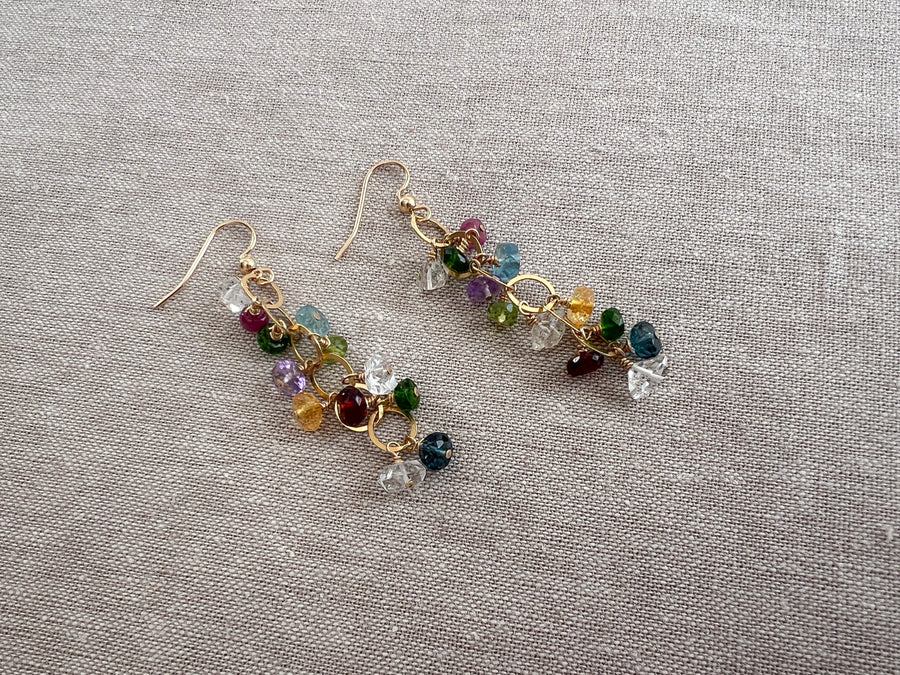 Mixed Gemstone Cascading Earrings