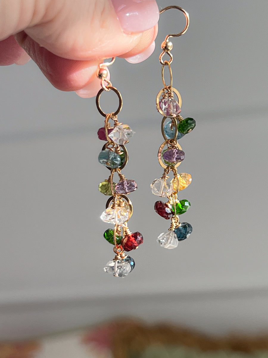 Mixed Gemstone Cascading Earrings