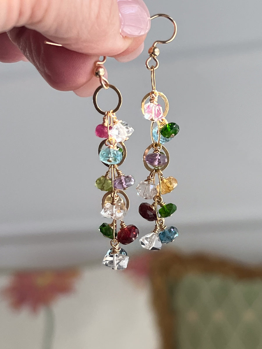 Mixed Gemstone Cascading Earrings