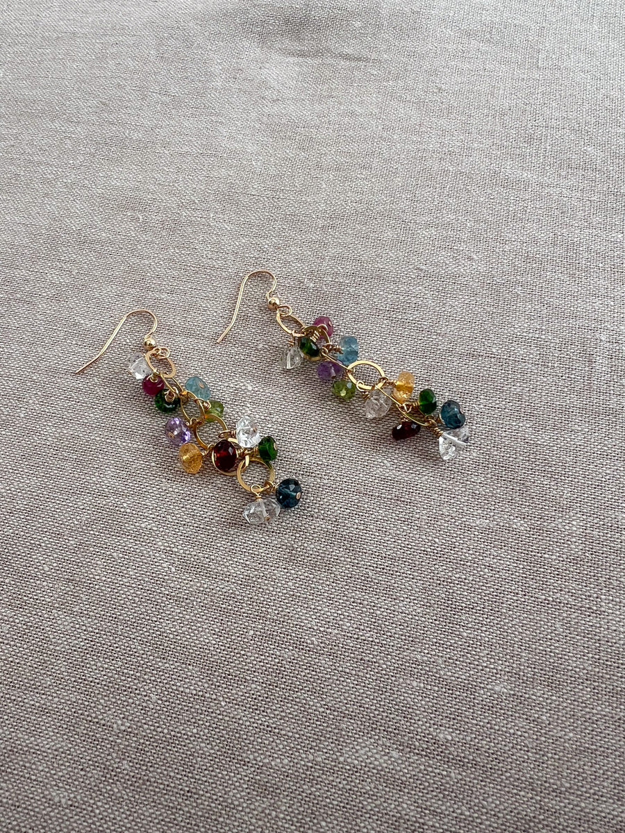 Mixed Gemstone Cascading Earrings