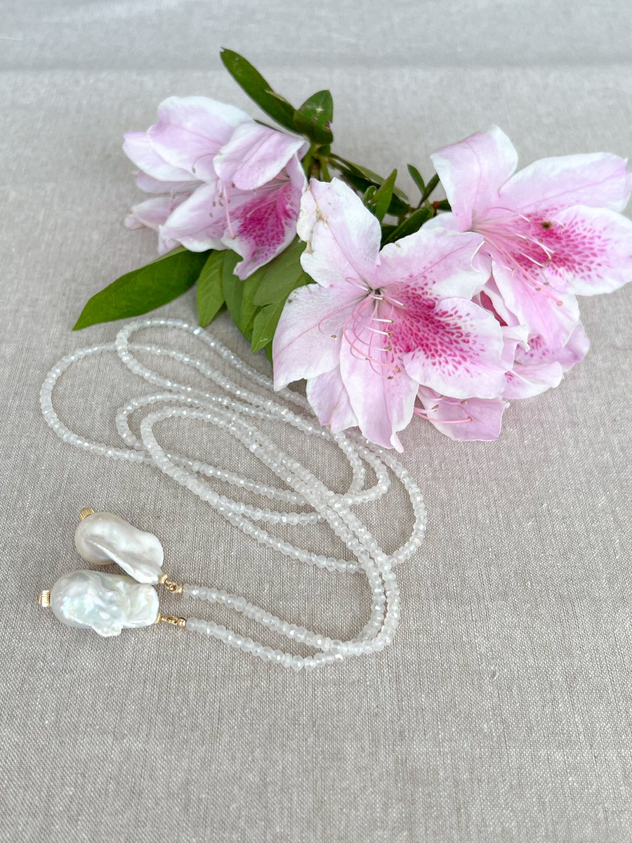 Moonstone Multi-way Necklace with Baroque Pearl Ends