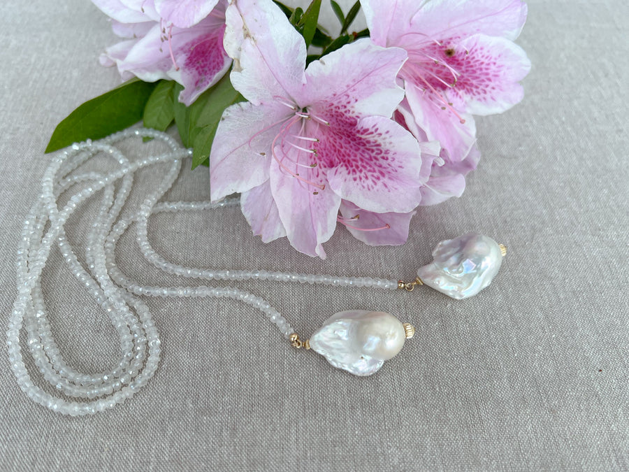 Moonstone Multi-way Necklace with Baroque Pearl Ends