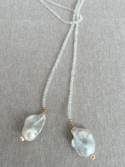 Moonstone Multi-way Necklace with Baroque Pearl Ends