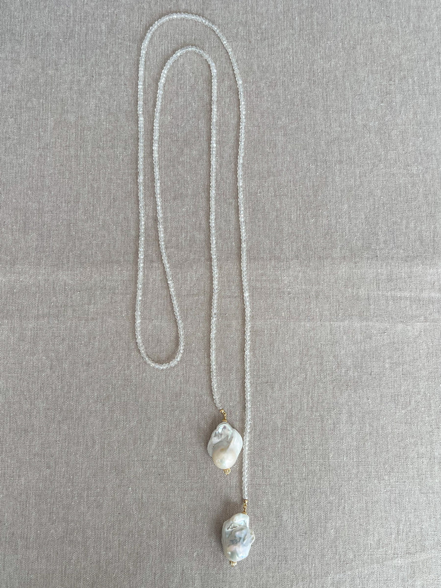 Moonstone Multi-way Necklace with Baroque Pearl Ends