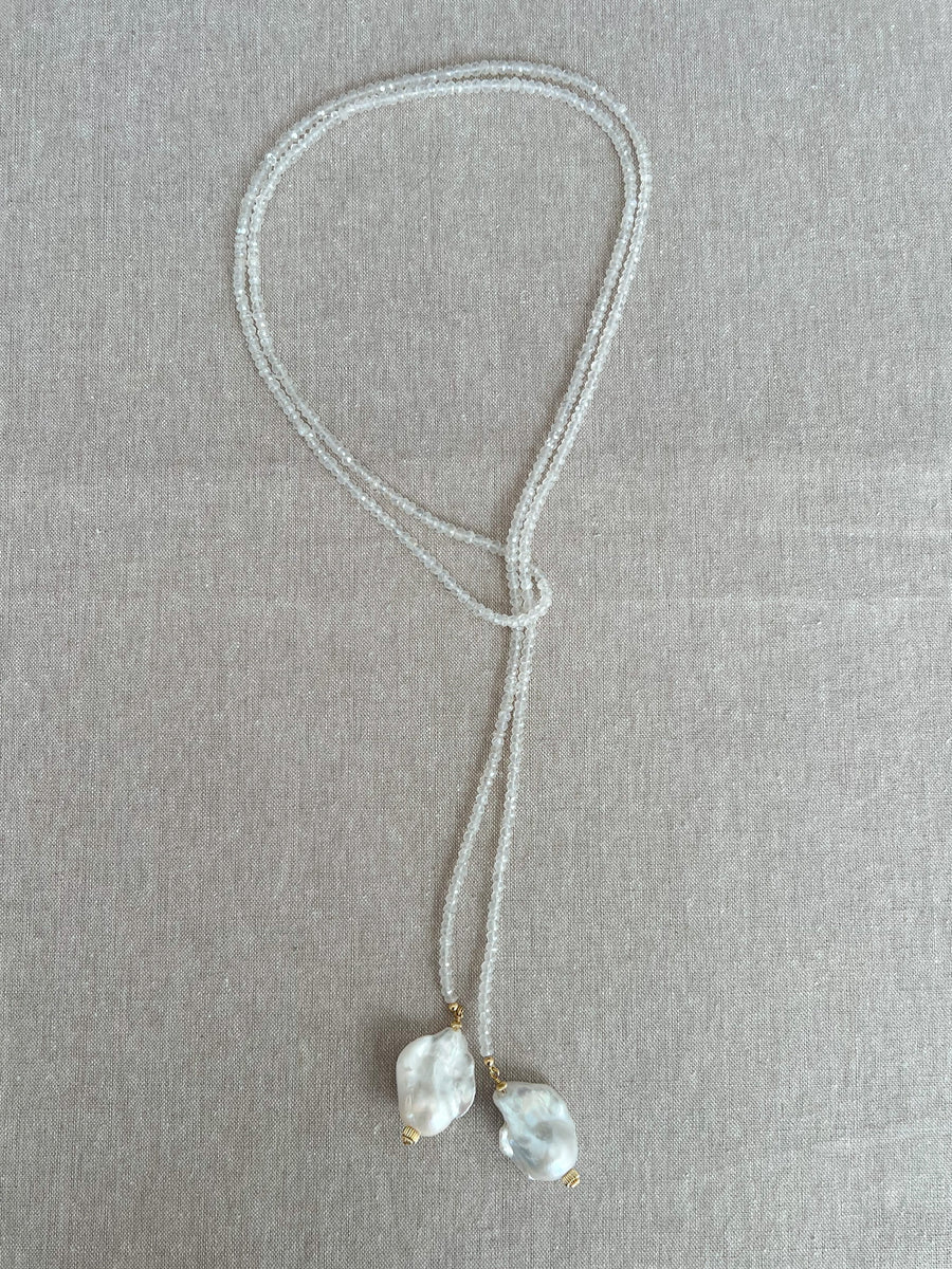 Moonstone Multi-way Necklace with Baroque Pearl Ends