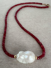 Ruby and Baroque Pearl Necklace