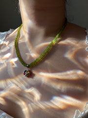 Peridot Heishi Necklace with Tourmaline Pendant