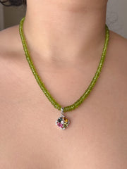 Peridot Heishi Necklace with Tourmaline Pendant
