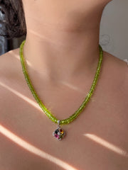 Peridot Heishi Necklace with Tourmaline Pendant