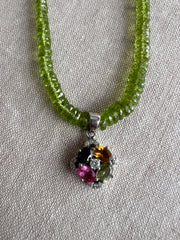 Peridot Heishi Necklace with Tourmaline Pendant