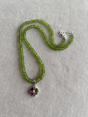 Peridot Heishi Necklace with Tourmaline Pendant