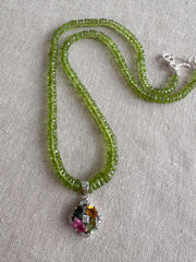 Peridot Heishi Necklace with Tourmaline Pendant